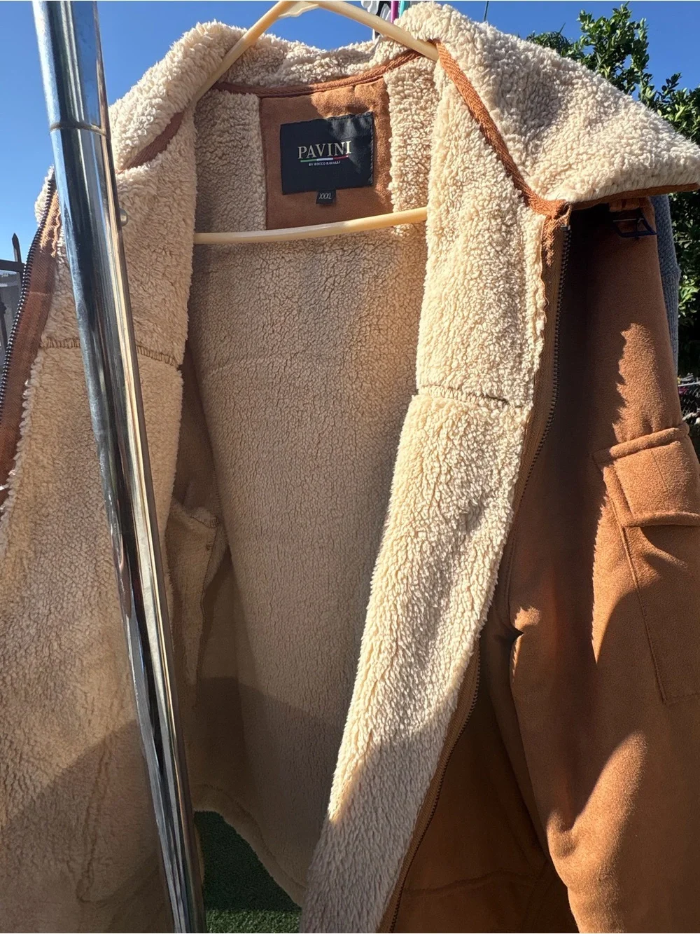 Pavini Tan Sherpa-Lined Suede Jacket